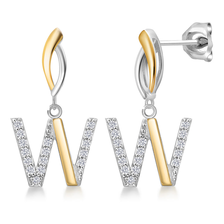 Initial W_Earrings in 925 Sterling Silver and 10K Yellow Gold