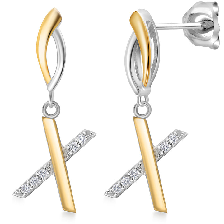 Initial X_Earrings in 925 Sterling Silver and 10K Yellow Gold