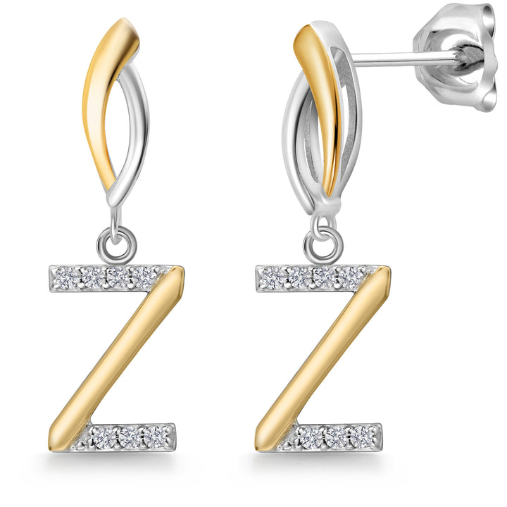 Initial Z_Earrings in 925 Sterling Silver and 10K Yellow Gold