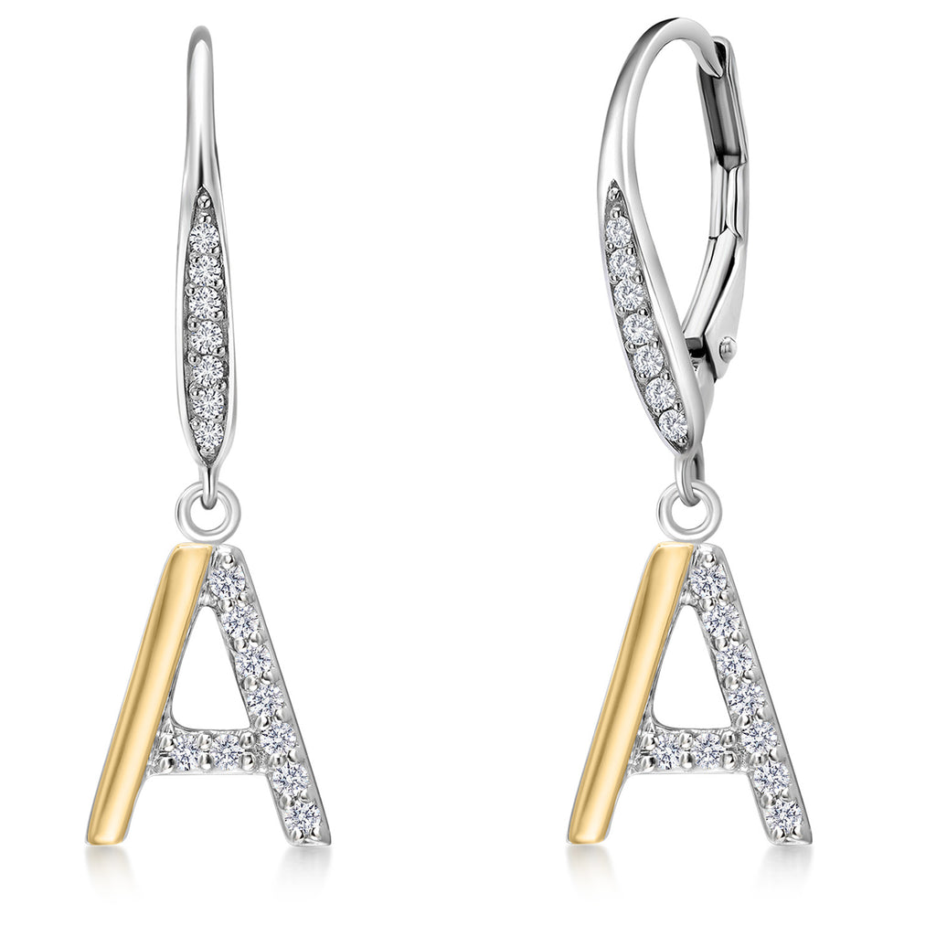 Initial A_Earrings in 925 Sterling Silver and 10K Yellow Gold
