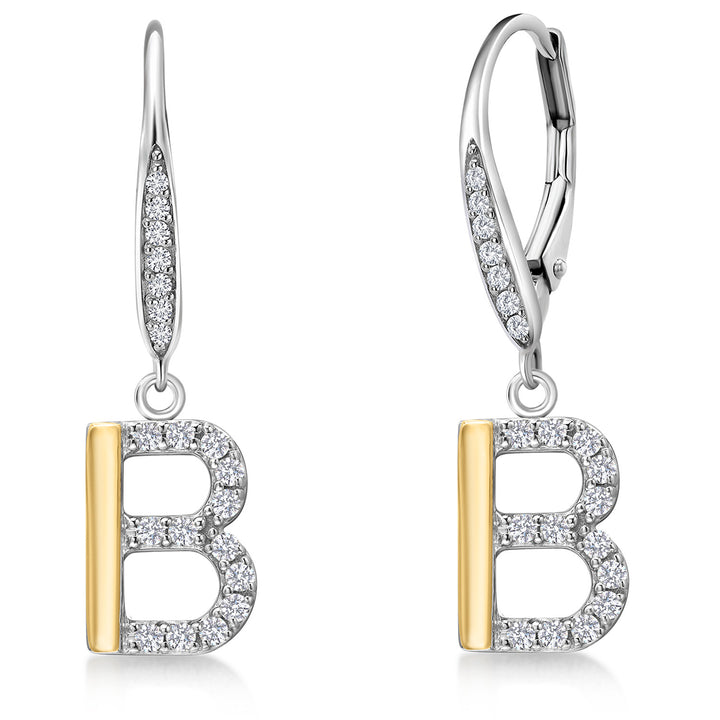 Initial B_Earrings in 925 Sterling Silver and 10K Yellow Gold