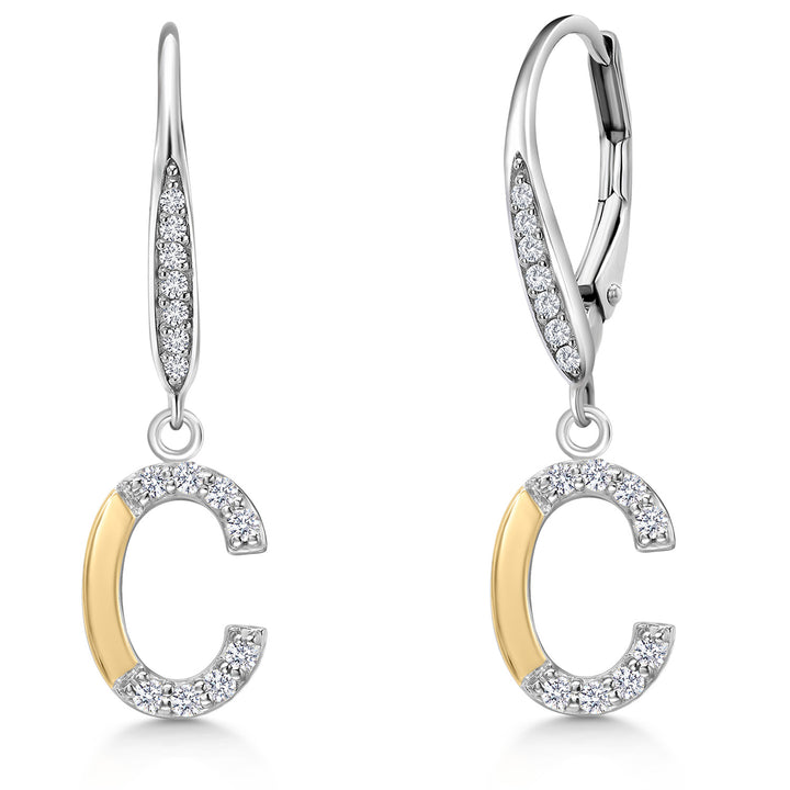 Initial C_Earrings in 925 Sterling Silver and 10K Yellow Gold