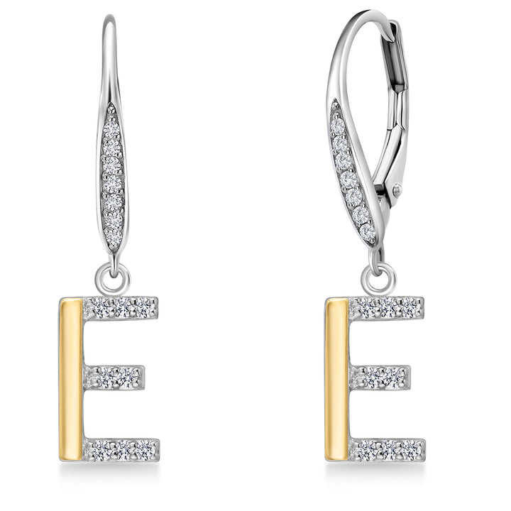 Initial E_Earrings in 925 Sterling Silver and 10K Yellow Gold