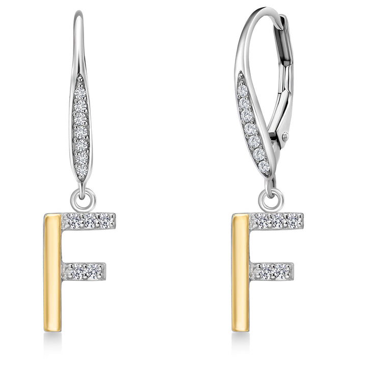 Initial F_Earrings in 925 Sterling Silver and 10K Yellow Gold
