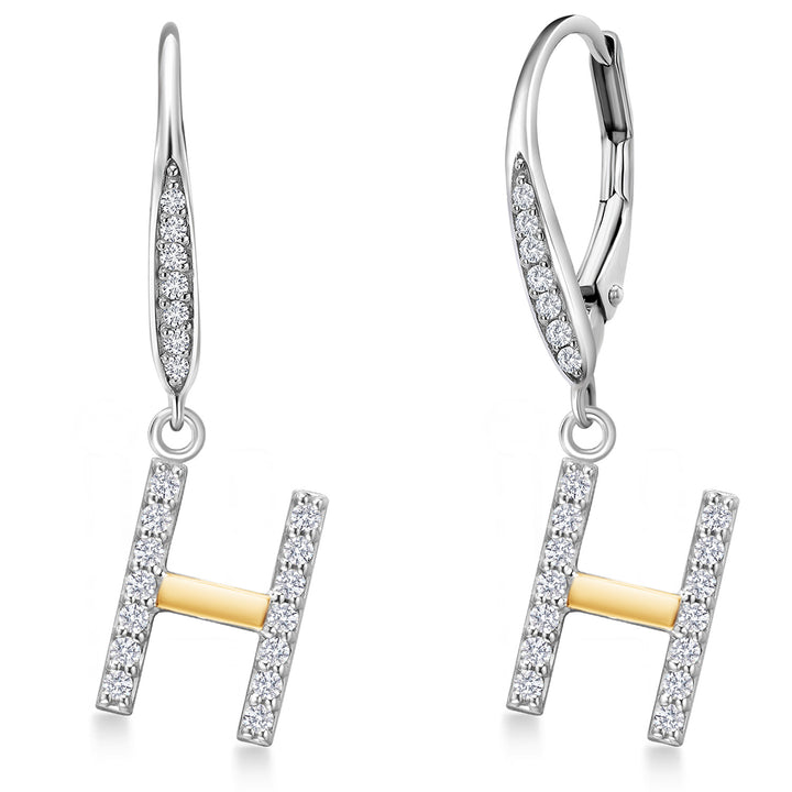 Initial H_Earrings in 925 Sterling Silver and 10K Yellow Gold