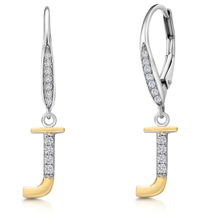 Initial J_Earrings in 925 Sterling Silver and 10K Yellow Gold