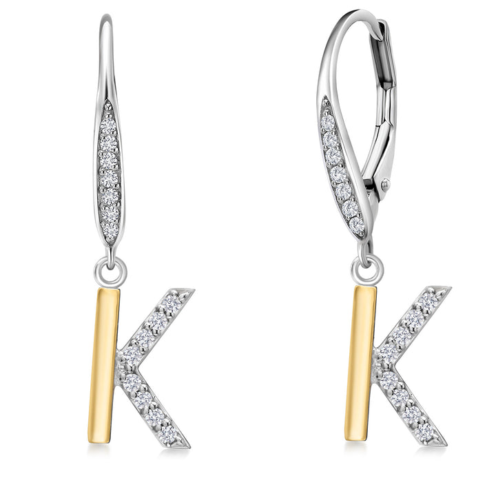 Initial K_Earrings in 925 Sterling Silver and 10K Yellow Gold