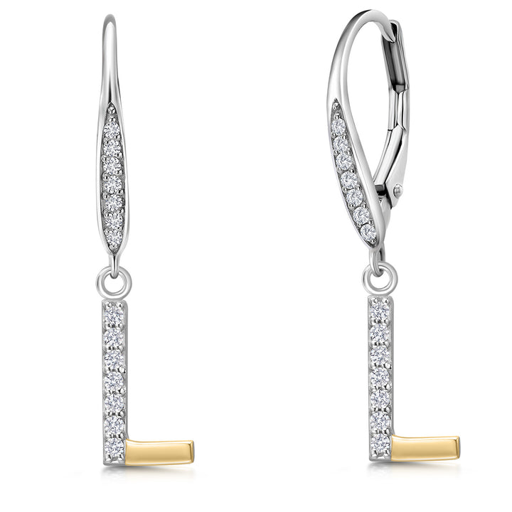 Initial L_Earrings in 925 Sterling Silver and 10K Yellow Gold
