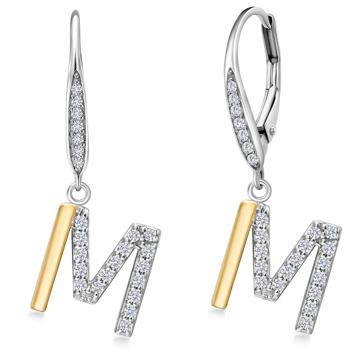 Initial M_Earrings in 925 Sterling Silver and 10K Yellow Gold