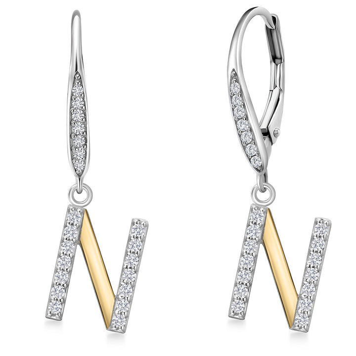 Initial N_Earrings in 925 Sterling Silver and 10K Yellow Gold