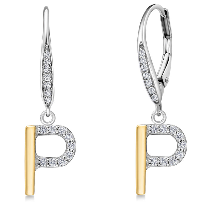 Initial P_Earrings in 925 Sterling Silver and 10K Yellow Gold