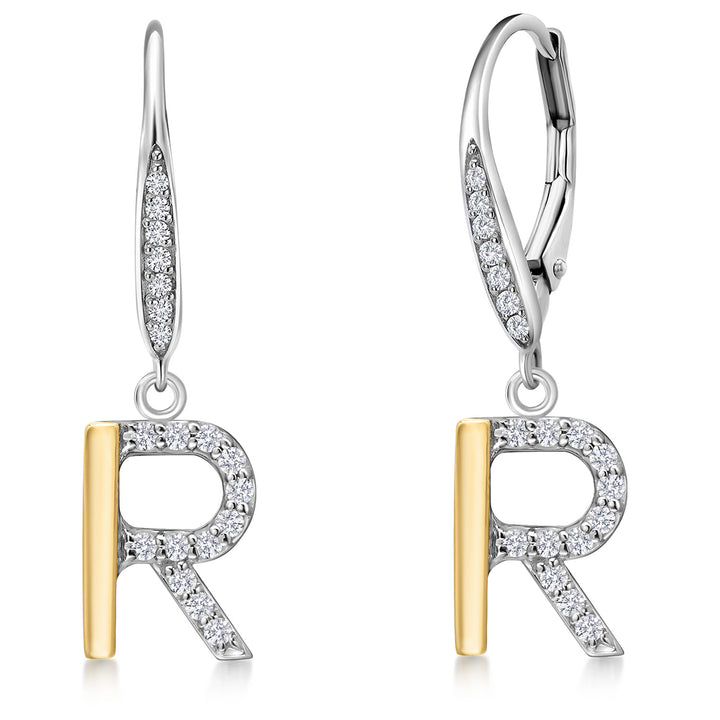 Initial R_Earrings in 925 Sterling Silver and 10K Yellow Gold