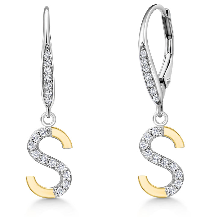 Initial S_Earrings in 925 Sterling Silver and 10K Yellow Gold