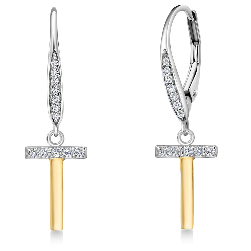 Initial T_Earrings in 925 Sterling Silver and 10K Yellow Gold