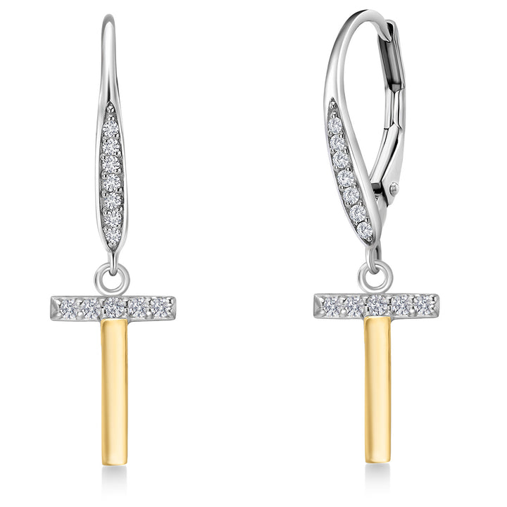 Initial T_Earrings in 925 Sterling Silver and 10K Yellow Gold