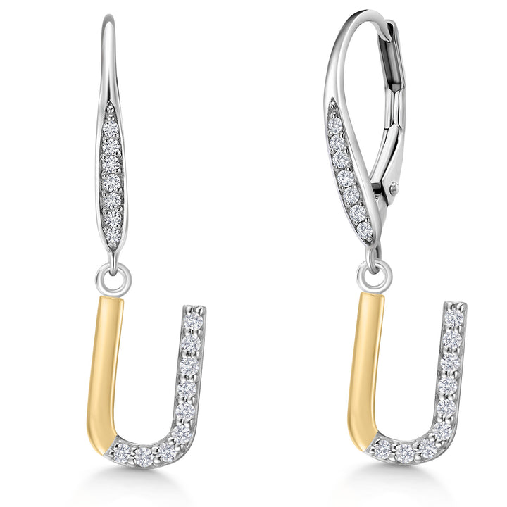 Initial U_Earrings in 925 Sterling Silver and 10K Yellow Gold