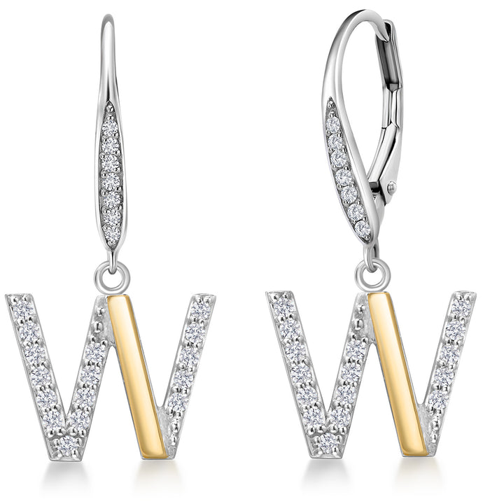 Initial W_Earrings in 925 Sterling Silver and 10K Yellow Gold