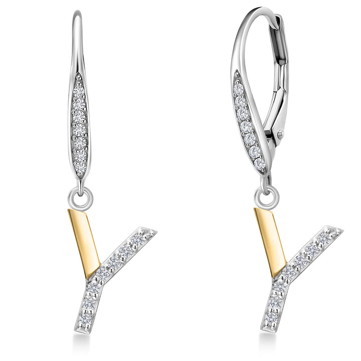 Initial Y_Earrings in 925 Sterling Silver and 10K Yellow Gold