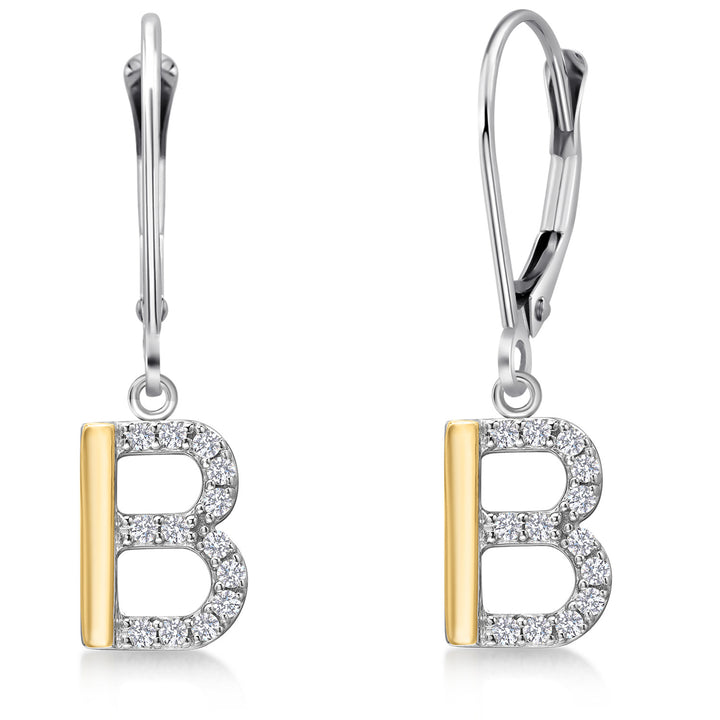 Initial B_Earrings in 925 Sterling Silver and 10K Yellow Gold