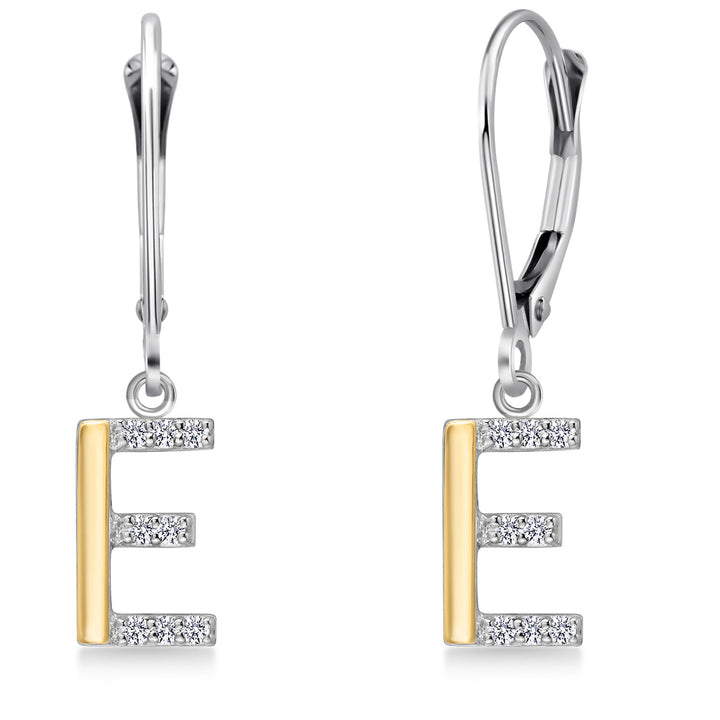 Initial E_Earrings in 925 Sterling Silver and 10K Yellow Gold