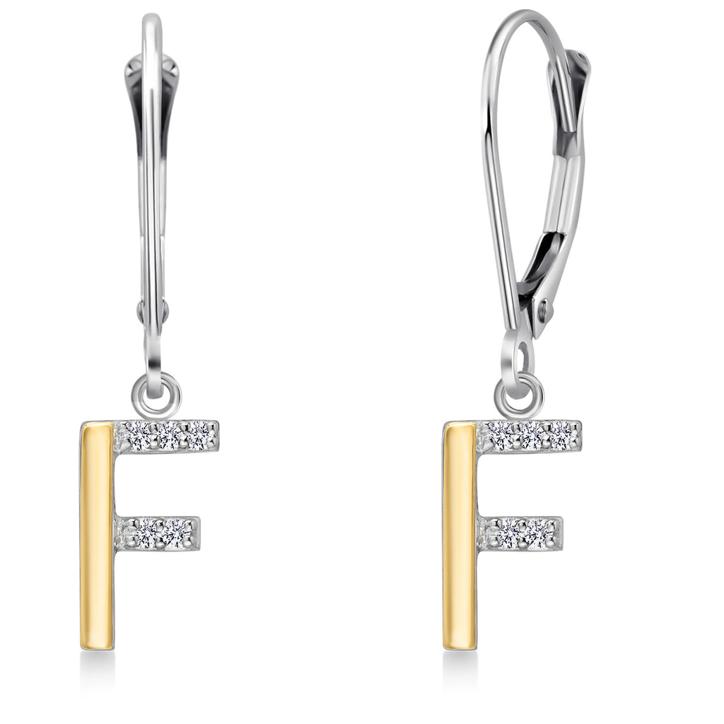 Initial F_Earrings in 925 Sterling Silver and 10K Yellow Gold
