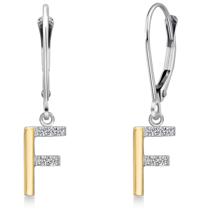 Initial F_Earrings in 925 Sterling Silver and 10K Yellow Gold