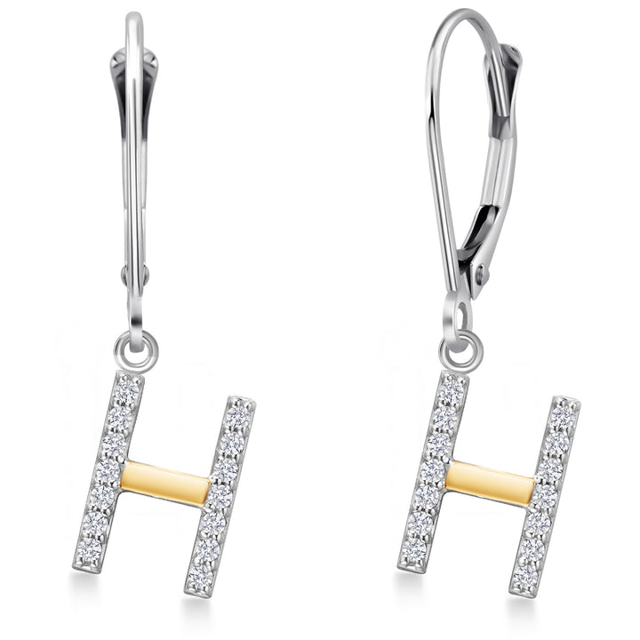 Initial H_Earrings in 925 Sterling Silver and 10K Yellow Gold