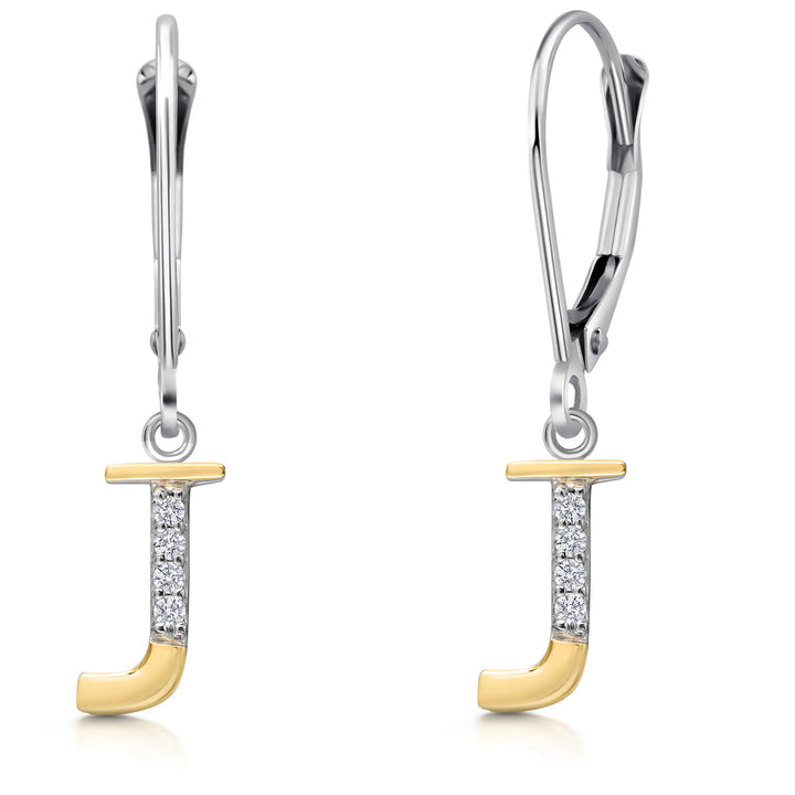 Initial J_Earrings in 925 Sterling Silver and 10K Yellow Gold