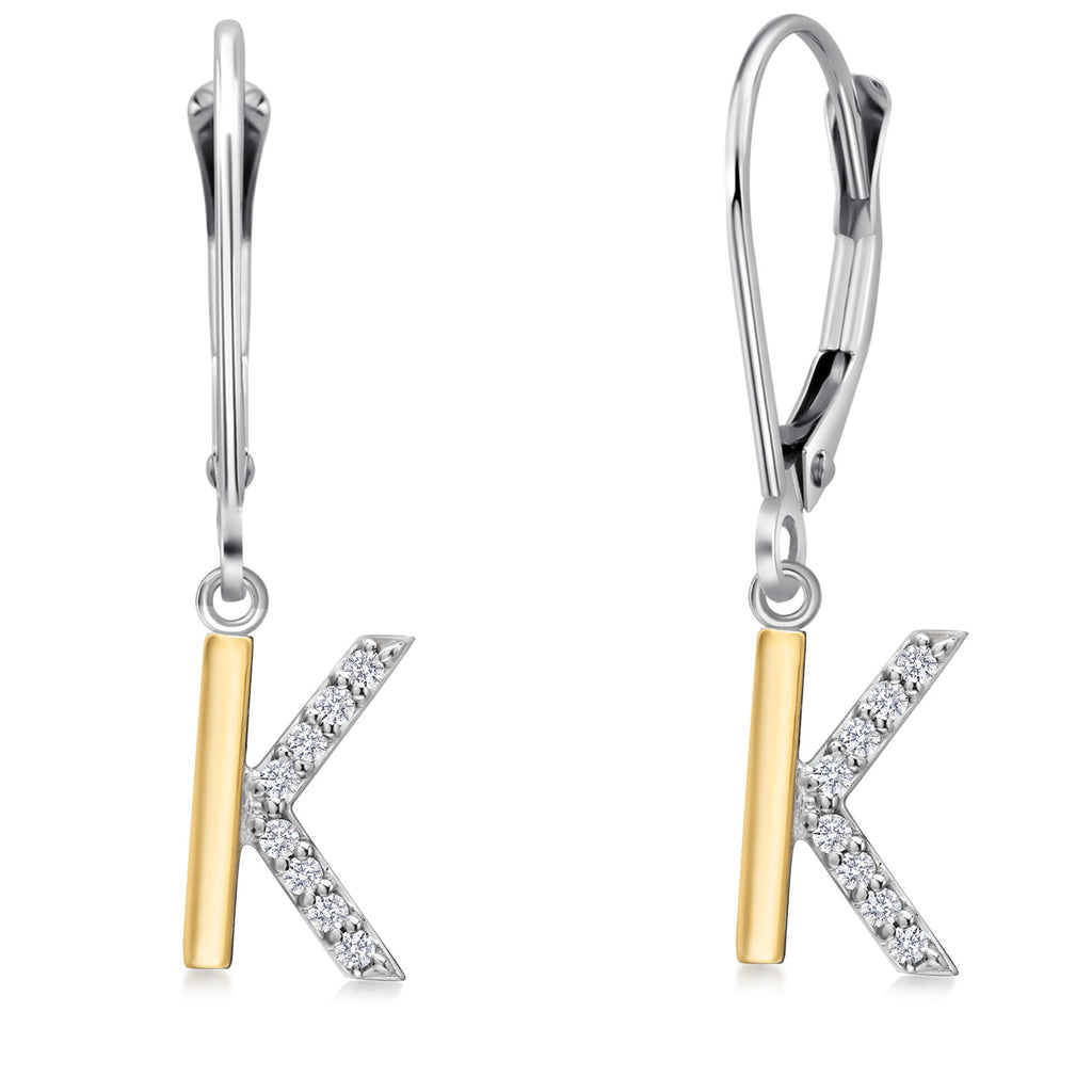 Initial K_Earrings in 925 Sterling Silver and 10K Yellow Gold