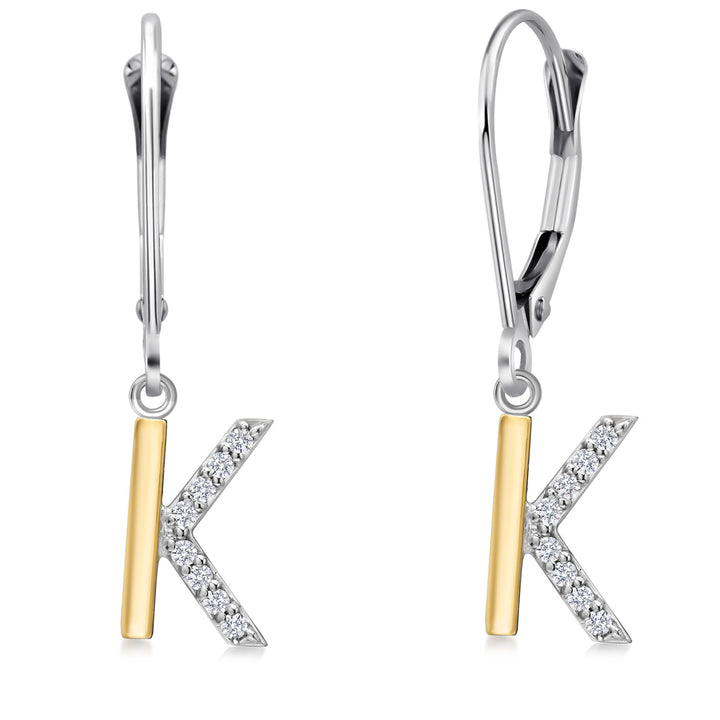 Initial K_Earrings in 925 Sterling Silver and 10K Yellow Gold