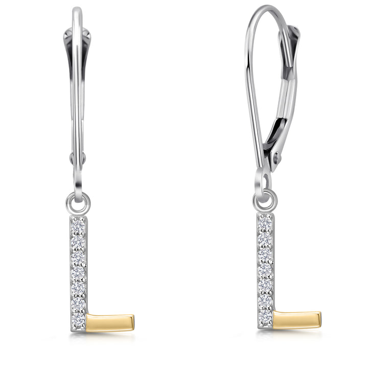 Initial L_Earrings in 925 Sterling Silver and 10K Yellow Gold