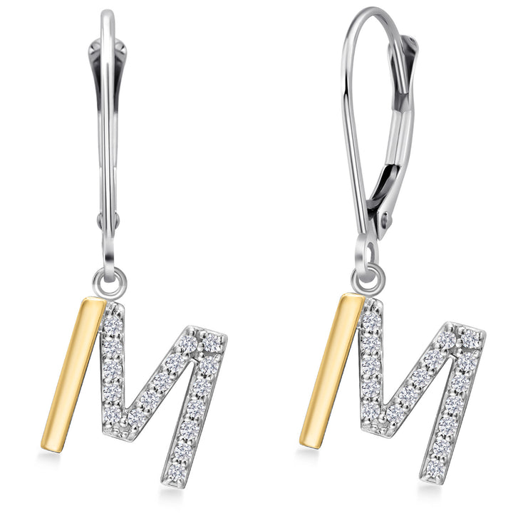 Initial M_Earrings in 925 Sterling Silver and 10K Yellow Gold