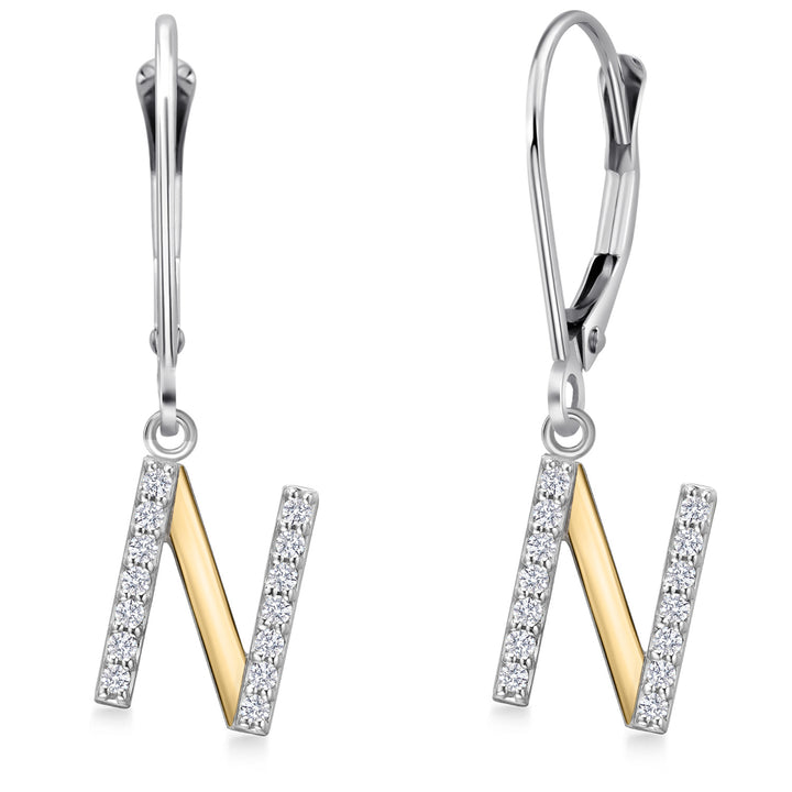 Initial N_Earrings in 925 Sterling Silver and 10K Yellow Gold