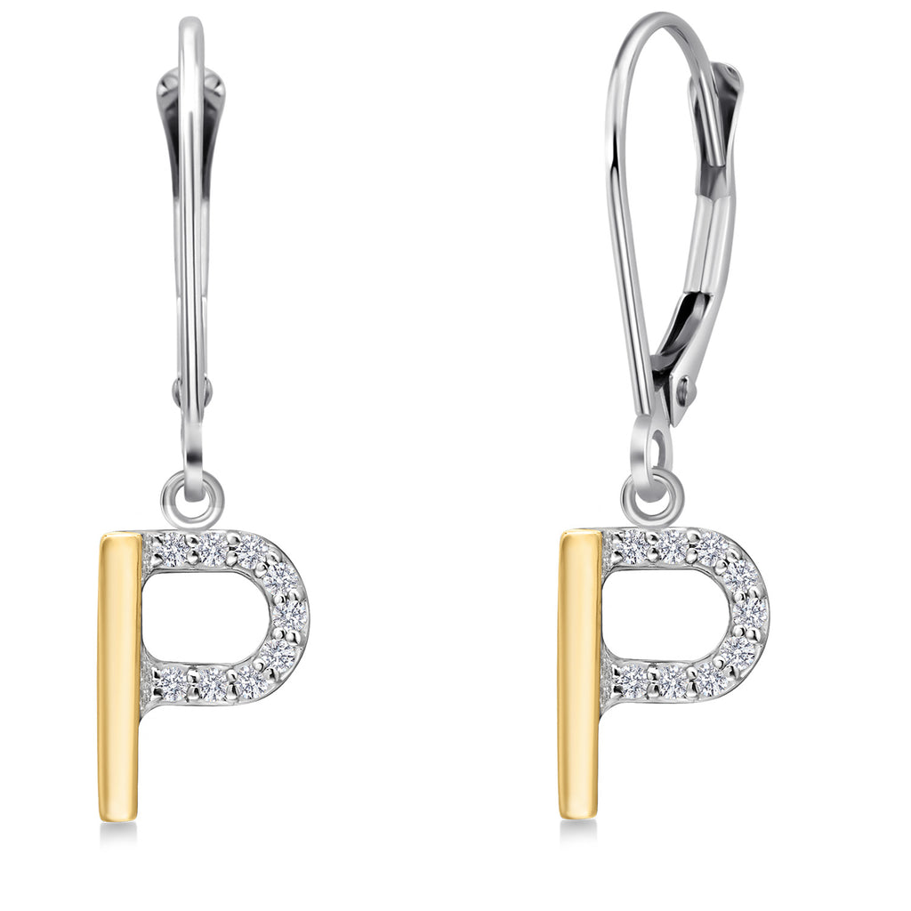 Initial P_Earrings in 925 Sterling Silver and 10K Yellow Gold