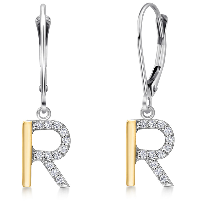 Initial R_Earrings in 925 Sterling Silver and 10K Yellow Gold