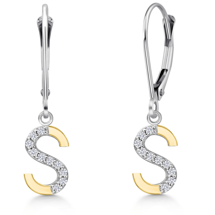 Initial S_Earrings in 925 Sterling Silver and 10K Yellow Gold