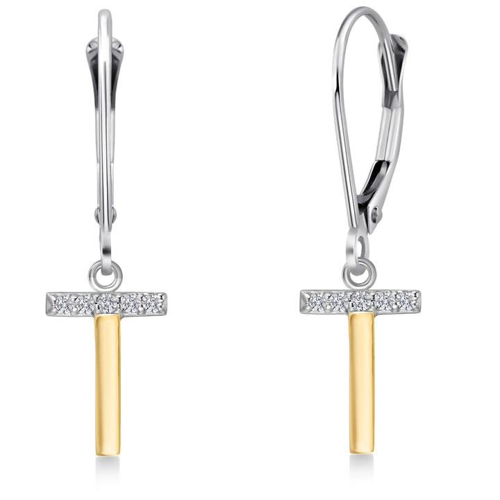 Initial T_Earrings in 925 Sterling Silver and 10K Yellow Gold