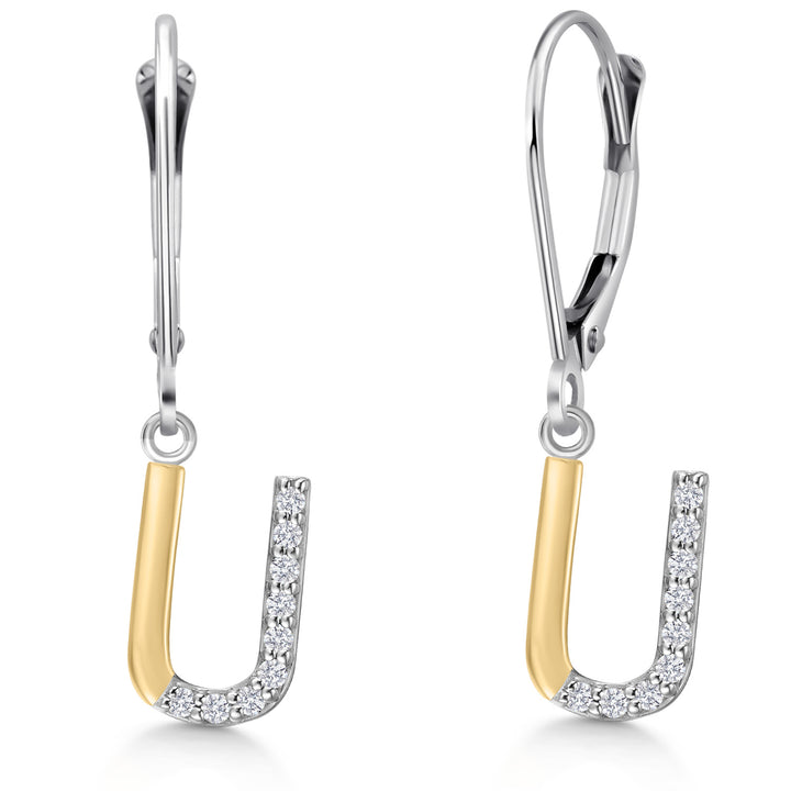 Initial U_Earrings in 925 Sterling Silver and 10K Yellow Gold