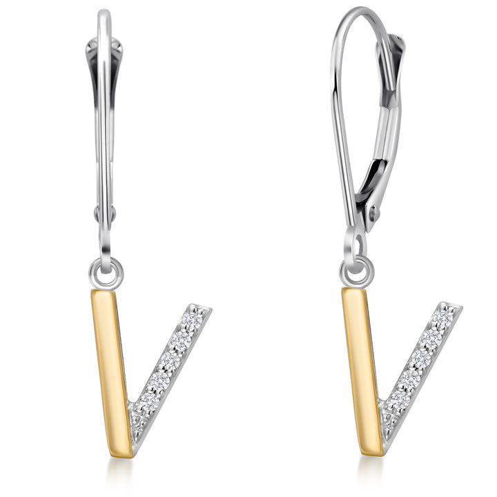 Initial V_Earrings in 925 Sterling Silver and 10K Yellow Gold