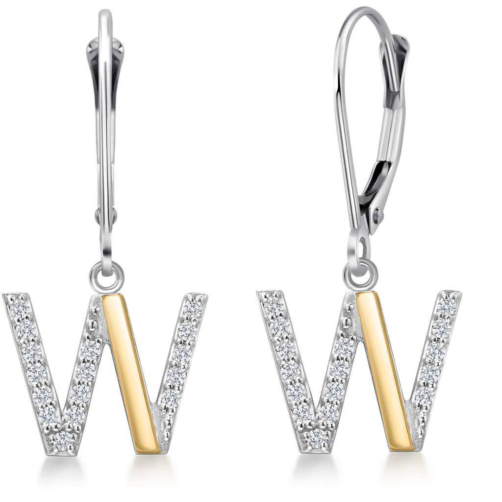 Initial W_Earrings in 925 Sterling Silver and 10K Yellow Gold