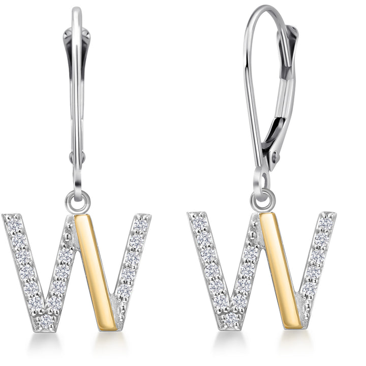 Initial W_Earrings in 925 Sterling Silver and 10K Yellow Gold