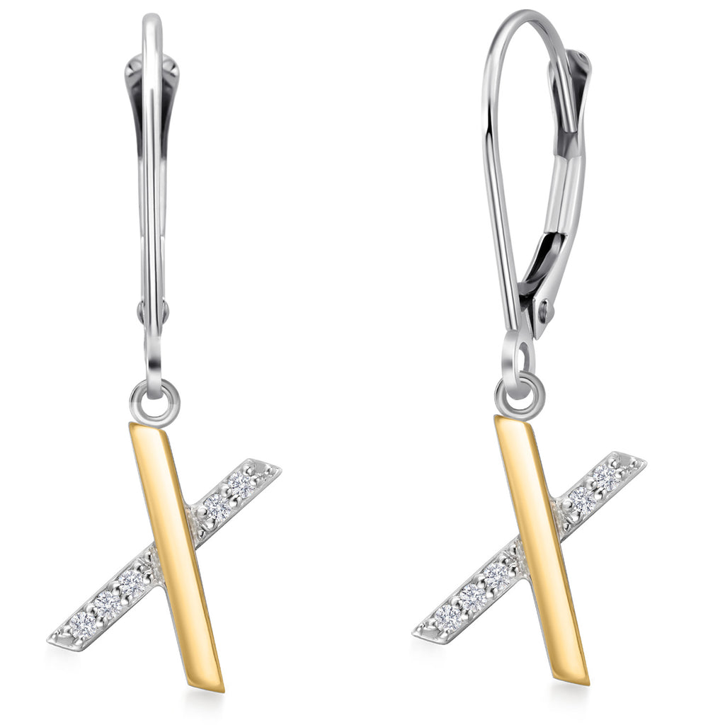 Initial X_Earrings in 925 Sterling Silver and 10K Yellow Gold