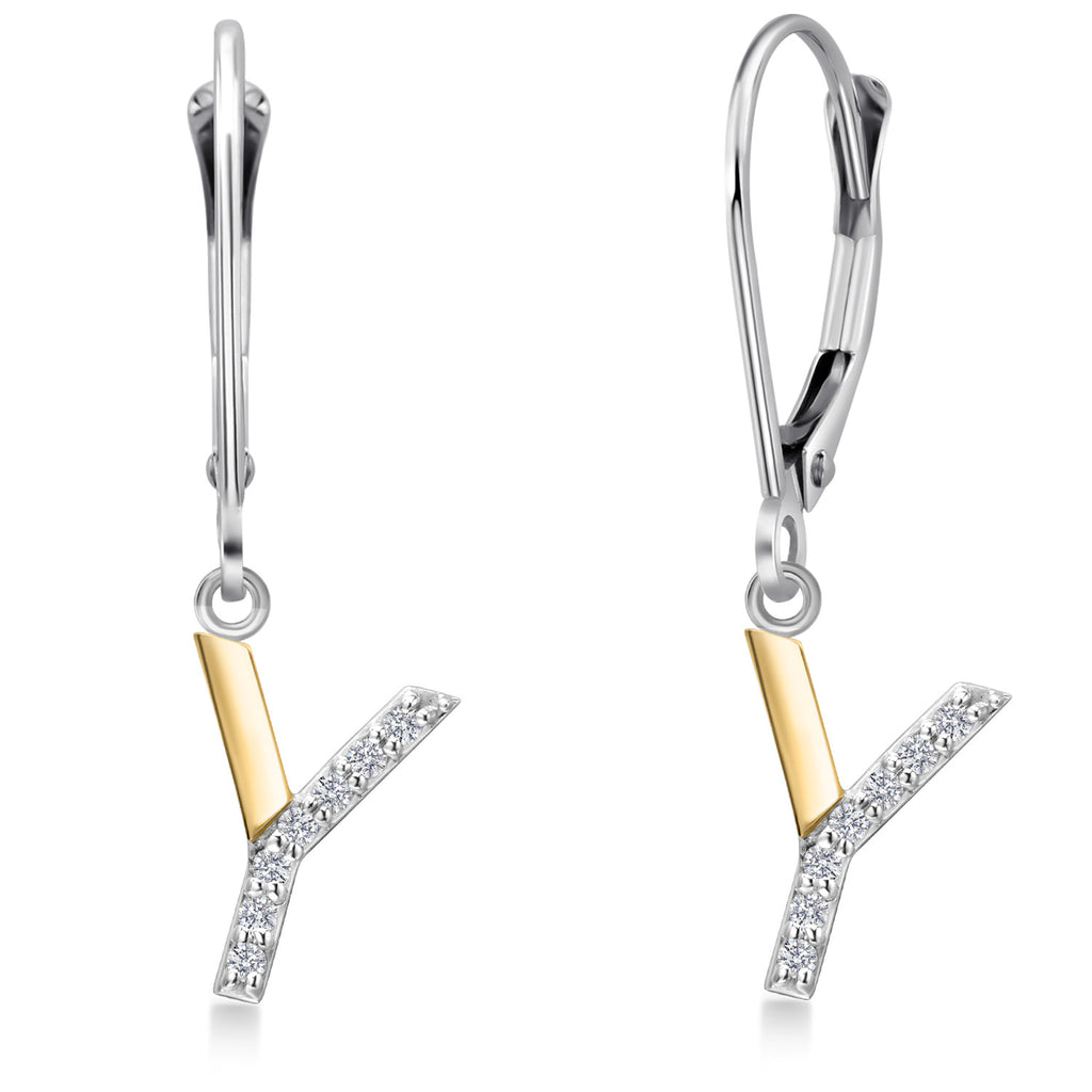 Initial Y_Earrings in 925 Sterling Silver and 10K Yellow Gold