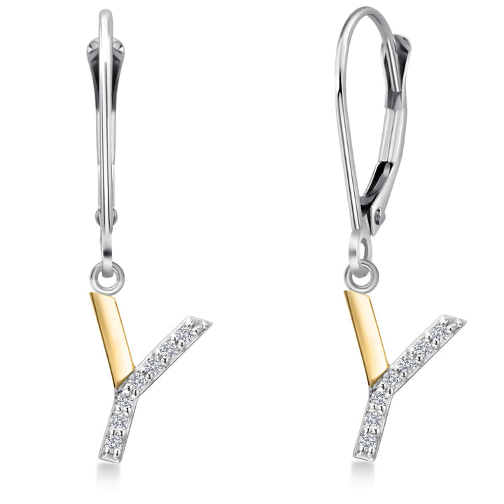Initial Y_Earrings in 925 Sterling Silver and 10K Yellow Gold