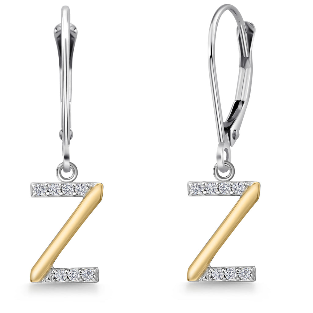 Initial Z_Earrings in 925 Sterling Silver and 10K Yellow Gold