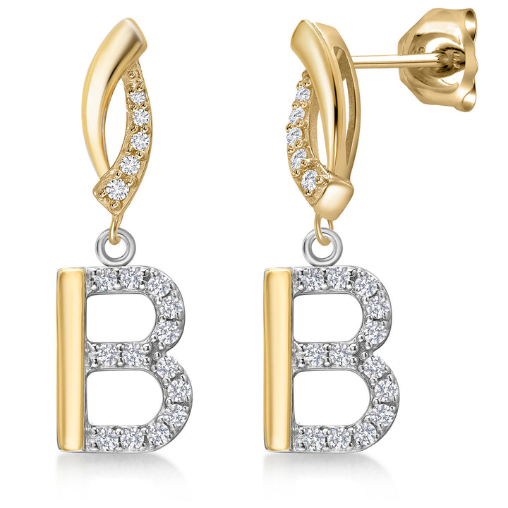 Initial B_Earrings in 925 Sterling Silver and 10K Yellow Gold