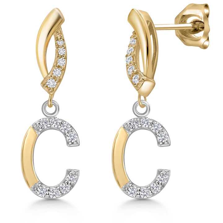 Initial C_Earrings in 925 Sterling Silver and 10K Yellow Gold