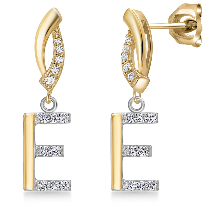 Initial E_Earrings in 925 Sterling Silver and 10K Yellow Gold