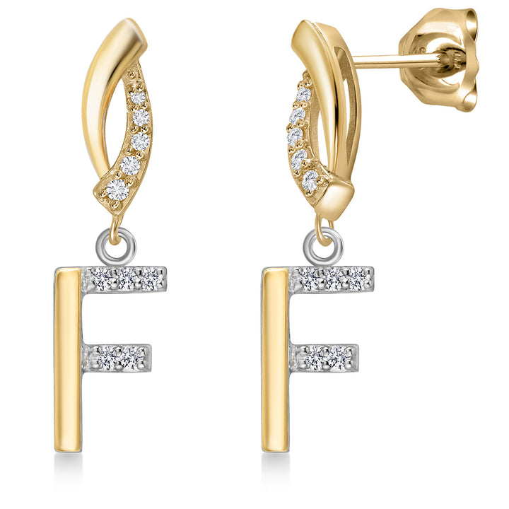 Initial F_Earrings in 925 Sterling Silver and 10K Yellow Gold