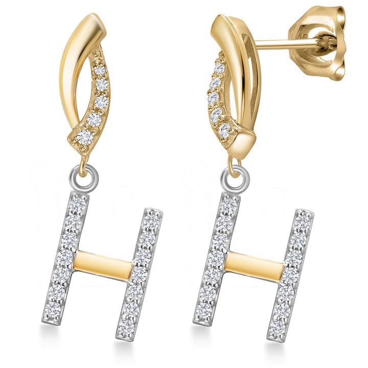 Initial H_Earrings in 925 Sterling Silver and 10K Yellow Gold
